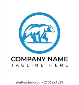 Strong blue bear logo design perfect for outdoor adventure brand or wildlife conservation organization seeking a powerful brand identity for marketing materials
