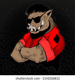 Strong boar-man on the texture of the skin.