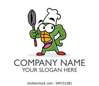 strong body builder chef logo icon vector character illustration