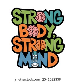 Diseño fuerte de la camiseta de la tipografía de la mente fuerte del cuerpo con el icono muscular