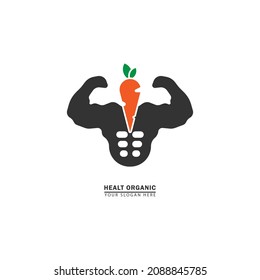 strong body on carrot icon logo. simple vector flat abstract design.