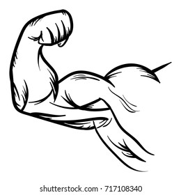 Strong Bodybuilder Biceps Flex Arm Vector Icon Strong macho biceps gym flexing hand vector icon isolated on white background
