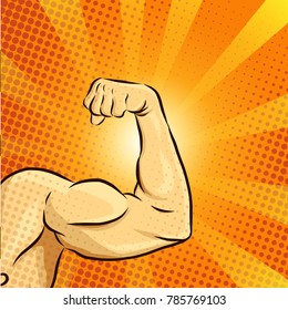 Strong Bodybuilder Biceps on Pop art comic style. Vector eps.10