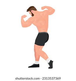 Strong bodybuilder posing on white background
