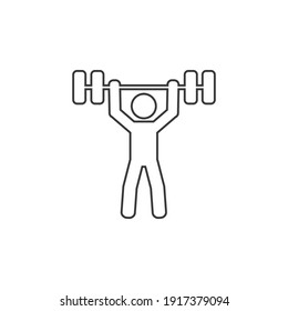 Strong bodybuilder sportsman lifting heavyweight barbell over his head line icon, design flat vector illustration