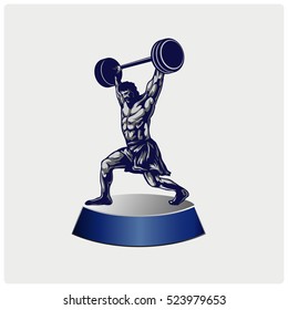 Strong bodybuilder sportsman lifting heavyweight barbell over his head. Weightlifting sport.Vector illustration.
