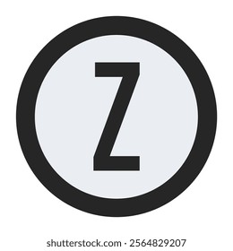 Strong and bold black letter Z, encased in a circular black border with a white fill. Ideal for logos, badges, and branding concepts with a modern edge.