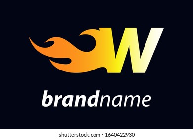 Strong and Bold logo design Initial letter W combine with flame