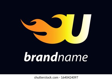 Strong and Bold logo design Initial letter U combine with flame