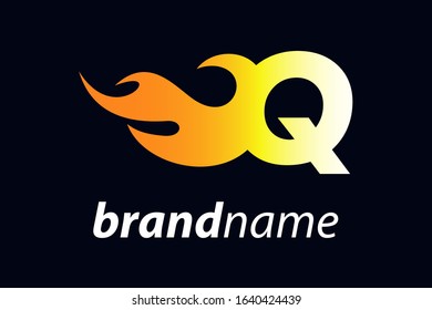 Strong and Bold logo design Initial letter Q combine with flame