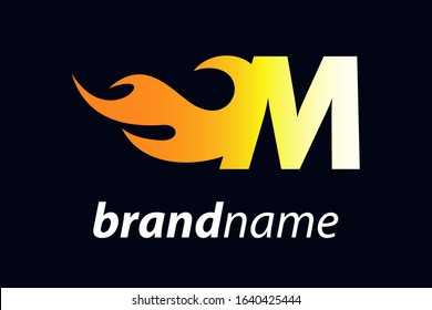 Strong and Bold logo design Initial letter M combine with flame