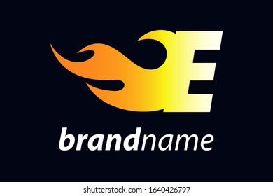 Strong and Bold logo design Initial letter E combine with flame