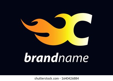 Strong and Bold logo design Initial letter C combine with flame