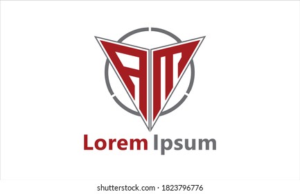 strong, bold, professional and minimalist triangle Letter AM, MA Logo template vector icon Design, Editable in Vector Format in red and grey Color