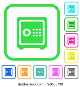 Strong box with key code vivid colored flat icons in curved borders on white background