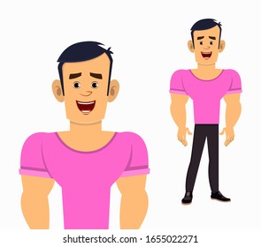 strong boy cartoon character standing pose vector illustration for your design, motion or animation