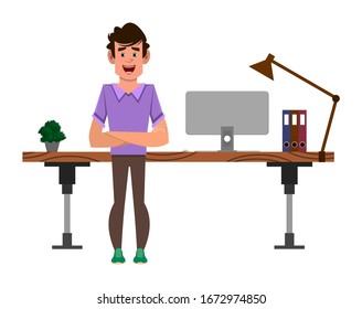 Strong Boy Cartoon Character Stands Near Stock Vector (Royalty Free ...