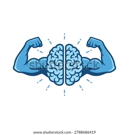 Strong brain character flexing muscles illustration with intelligence, thinking