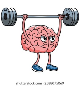 Strong Brain Lifting Weights Cartoon Vector Illustration