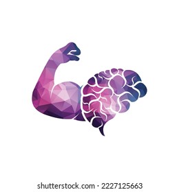 Strong brain vector logo design. Brain with strong double bicep.