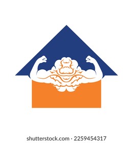 Fuerte diseño del logo del vector cerebral. Cerebro con fuerte biceps dobles.