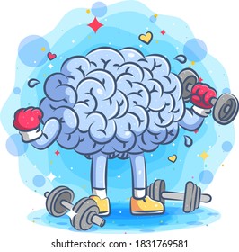 Strong brains does the gym with barbells of illustration