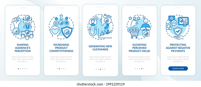 Strong Brand Identity Onboarding Mobile App Page Screen With Concepts. Shaping Audience Perception Walkthrough 5 Steps Graphic Instructions. UI, UX, GUI Vector Template With Linear Color Illustrations