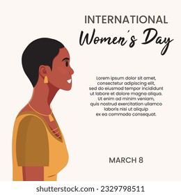 Strong and brave girl for International Women's day. Young beautiful African American woman profile portrait.
