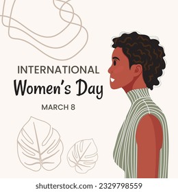 Strong and brave girl for International Women's day. Young beautiful African American woman profile portrait.