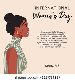 Strong and brave girl for International Women's day. Young beautiful African American woman profile portrait.