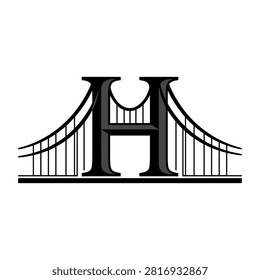 Strong bridge silhouette integrated with letter H representing stability and infrastructure.