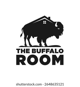 projeto de logotipo de construção de casa de búfalo forte