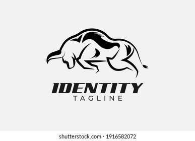 Strong bull attack logo, flat design logo template, vector illustration