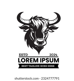 Strong bull attack look back logo design inspiration. Bull logo design template premium vector. Bull, cow icon. Longhorn simple flat logo design vector
