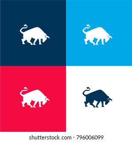 Strong bull side view four color material and minimal icon logo set in red and blue