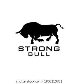 Strong Bull Silhouette Logo Design Vector