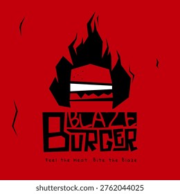 Strong burger concept with geometric shapes and flame elements. Red and black theme creates a bold and powerful visual identity.