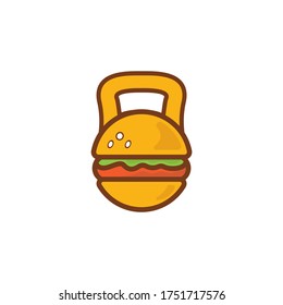 Strong burger vector logo design. Dumbbell and burger icon.