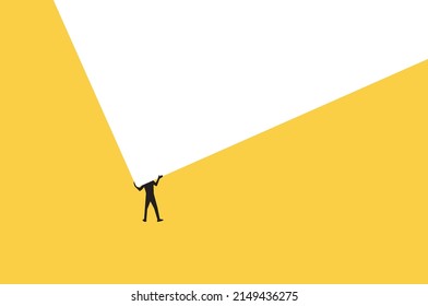 Strong business man vector concept. Symbol of strength, courage, power. Businessman lifting a heavy cube. business illustration. Businessman pushing huge stone up. problem crisis