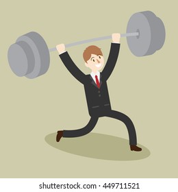 Strong Business Man Weight Lifting. People With Strenght. Conceptual Cartoon Vector Illustration.