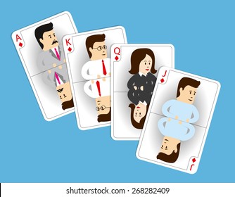 Strong business team. Set of four cards of the same suit with good staff