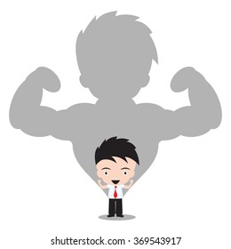 Strong Businessman in shadow on white background, vector illustration in flat design