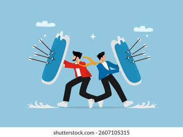 Strong Businessman with Shield Protection. Security Defense, Risk Management, Insurance Safety Guard, Protecting from Threats, Attacks, and Business Risks.