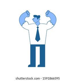 Strong businessman showing bicepses. Leadership, self-confidence. Concept vector illustration, isolated on white background.