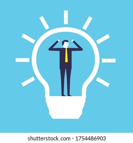 Strong businessman standing on idea buld vector design