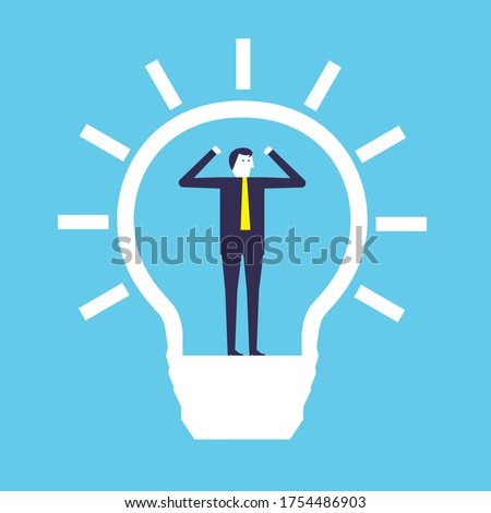 Strong businessman standing on idea buld vector design