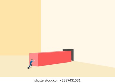 Strong businessman vector concept. Symbol of strength, courage, power. Businessman pushing a big cube. business illustration. Businessman pushing huge stone up. problem crisis