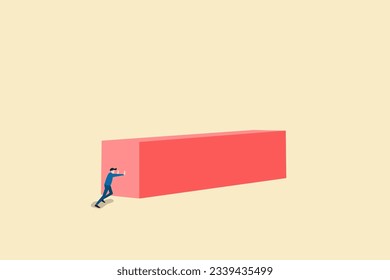 Strong businessman vector concept. Symbol of strength, courage, power. Businessman pushing a big cube. business illustration. Businessman pushing huge stone up. problem crisis