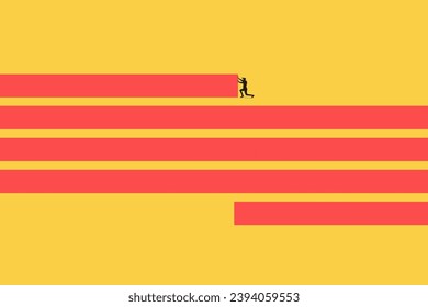 Strong businessman vector concept. Symbol of strength, courage, power. Businessman pushing a long cube. business illustration. Businessman pushing huge stone up. problem crisis