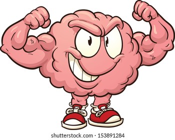 Strong cartoon brain. Vector clip art illustration with simple gradients. All in a single layer. 